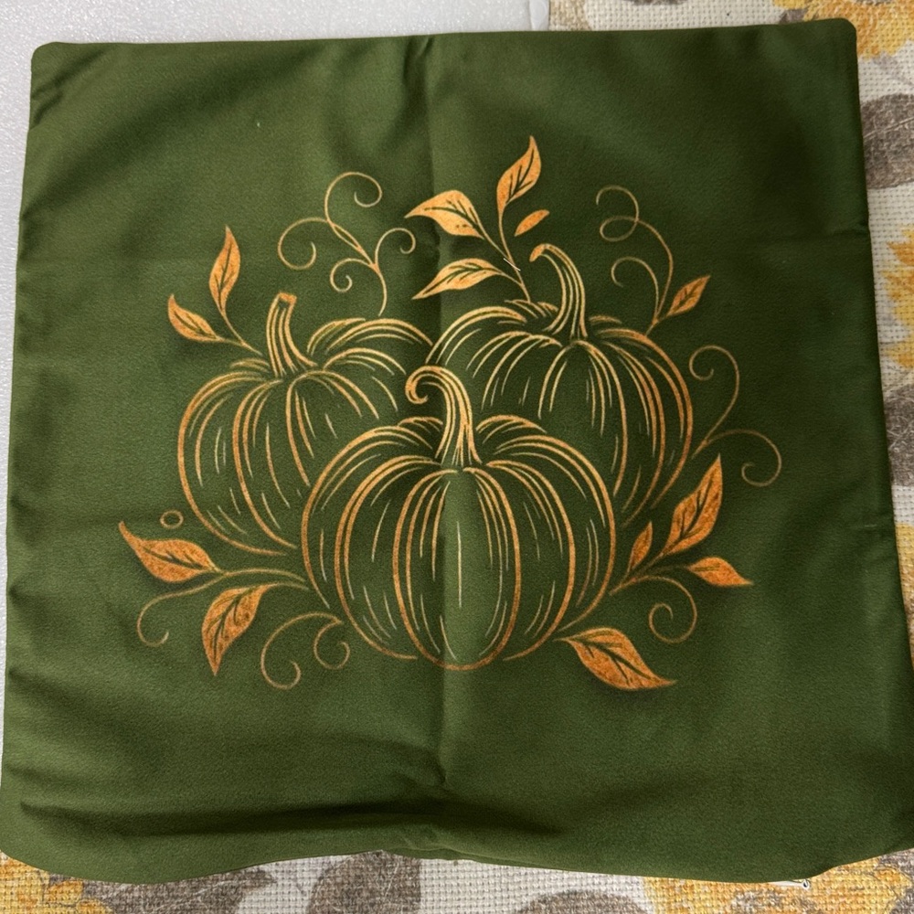 Autumn Pumpkin Floral Square Pillowcase - Green - Picture 7 of 8